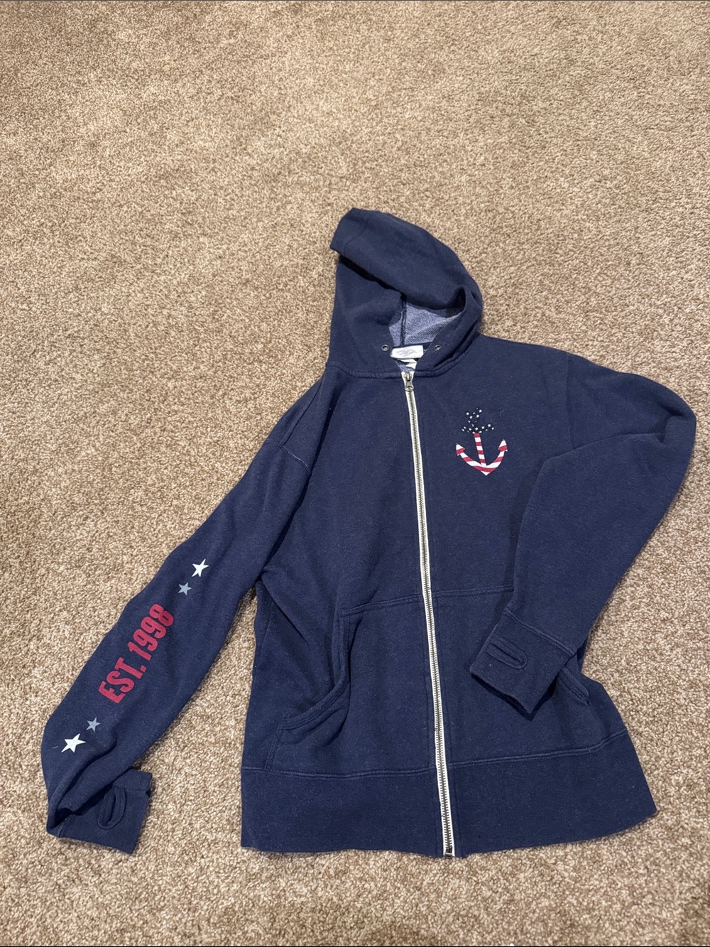 Disney Cruise Line Navy Zip-Up Hoodie with Patriotic Anchor